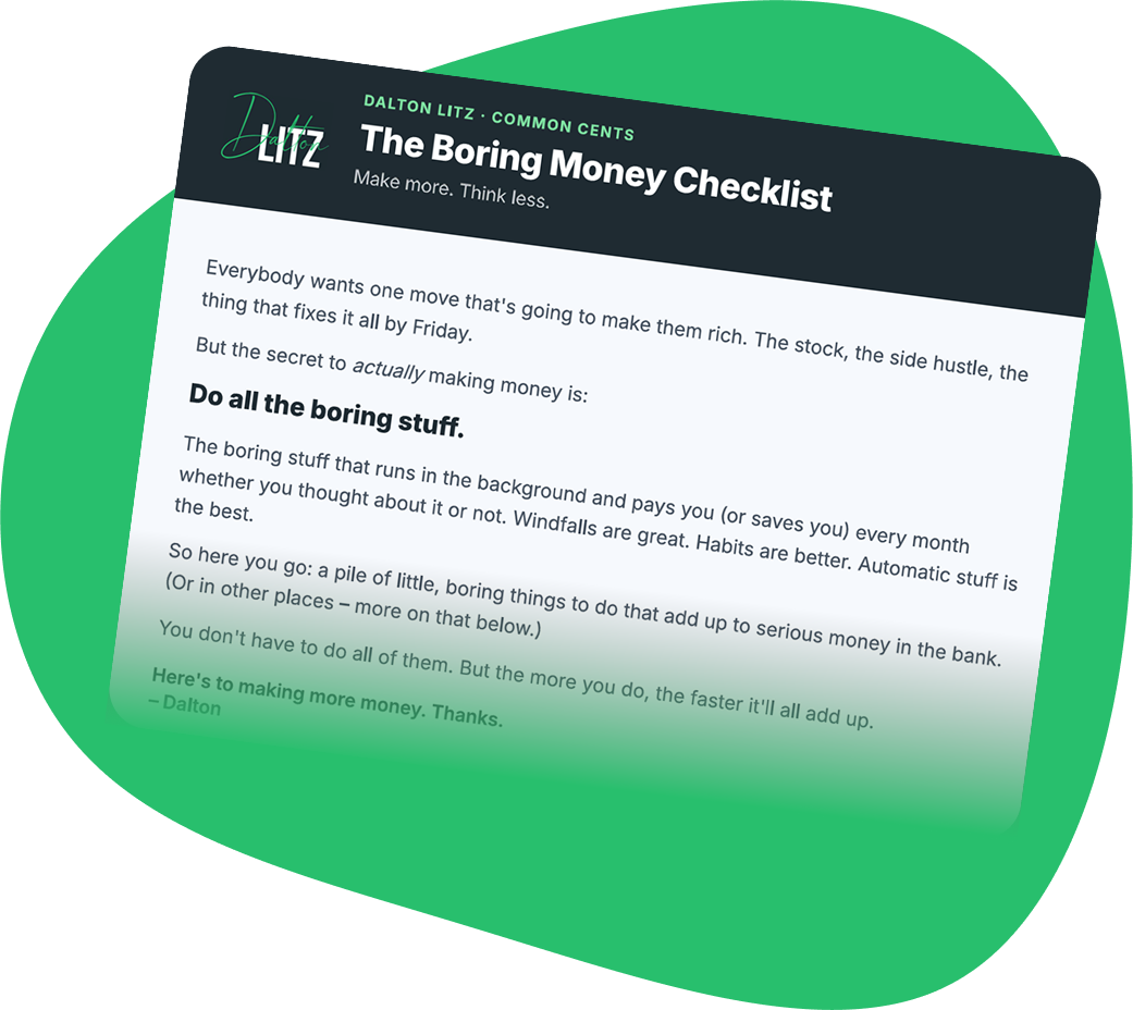 The front page of the Boring Money Checklist